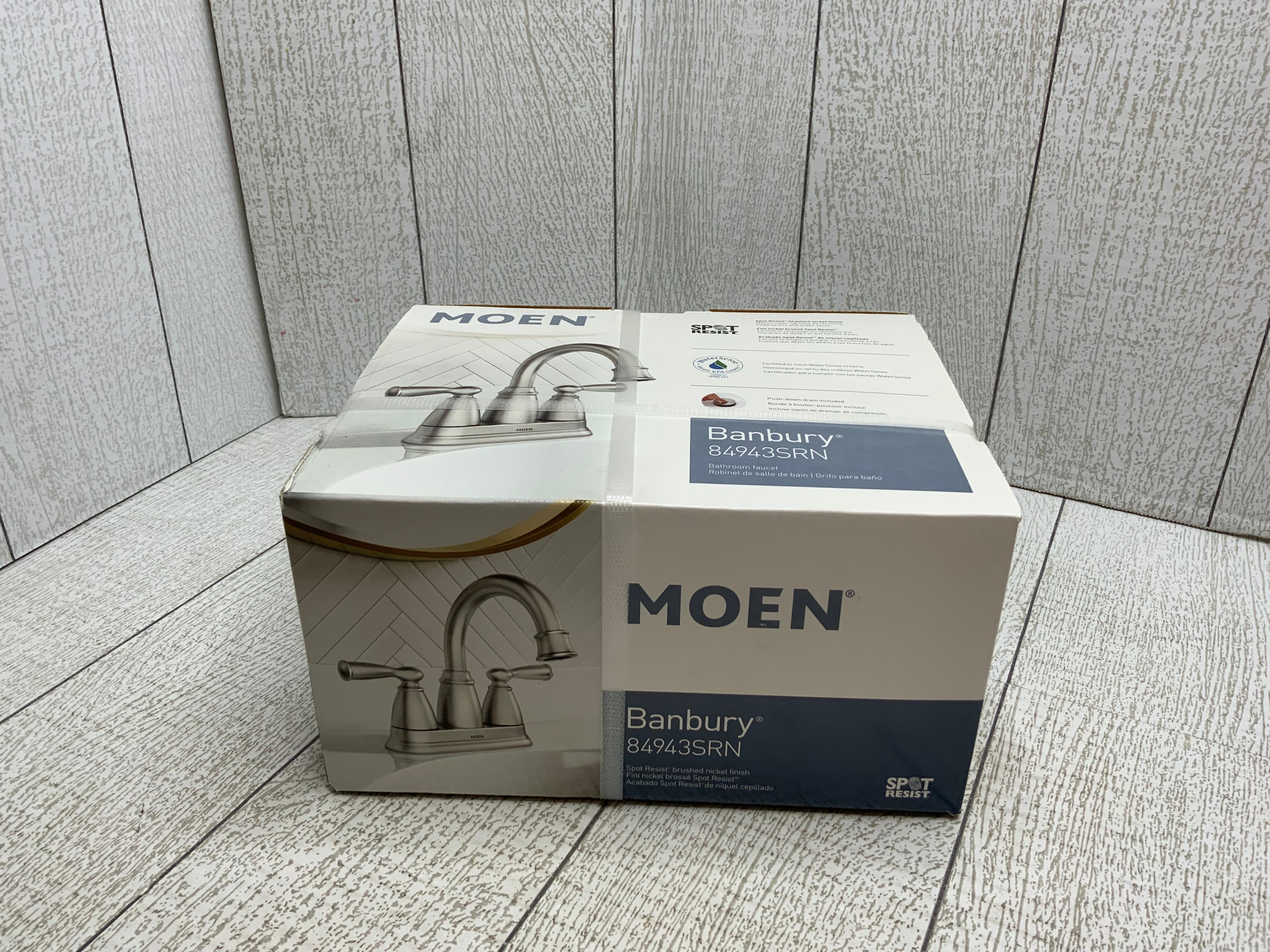 MOEN Banbury 4 in. Centerset Double Handle Faucet in Brushed Nickel W/ Drain (8044611993838)
